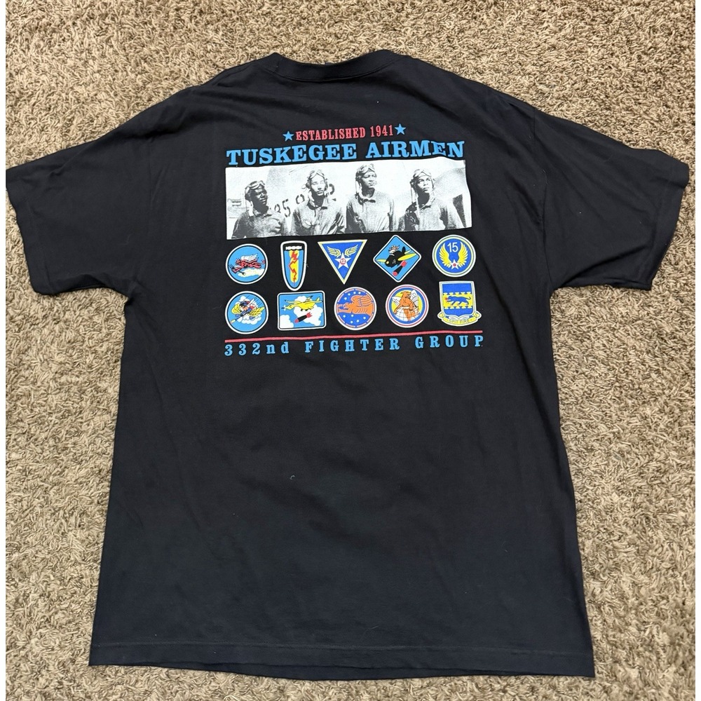 Vintage Big Boy Gear Tuskegee Airmen T-Shirt Black Redtails 332 Heroes Mens XL - Picture 5 of 6